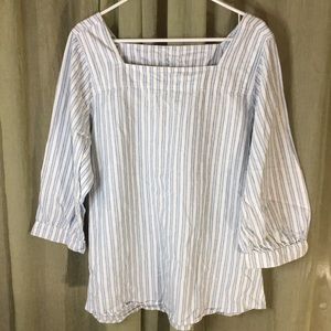 Time and Tru Blue and White striped Women’s Square Neck Blouse SIZE XL